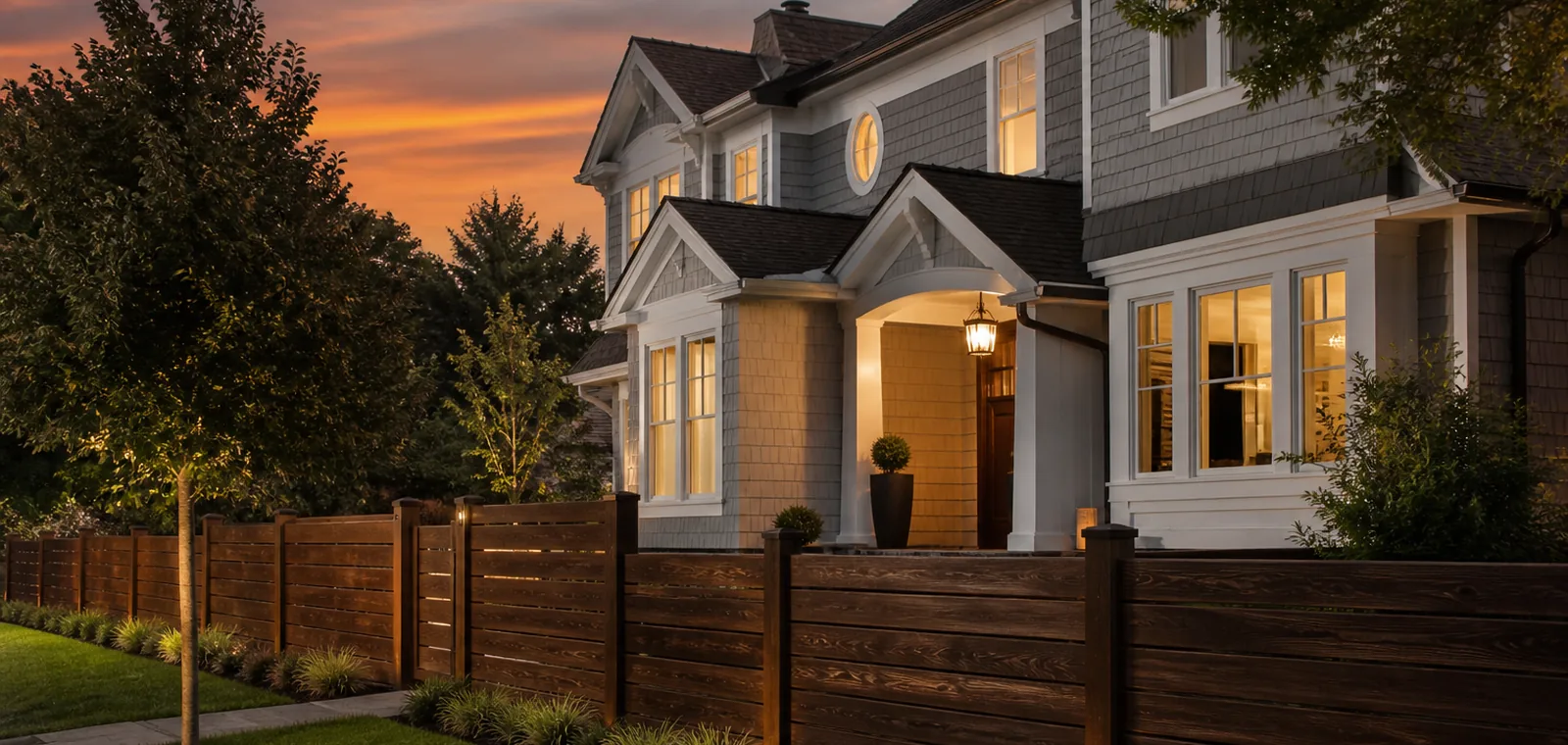 New fence at dusk — BH Fencing metro Detroit